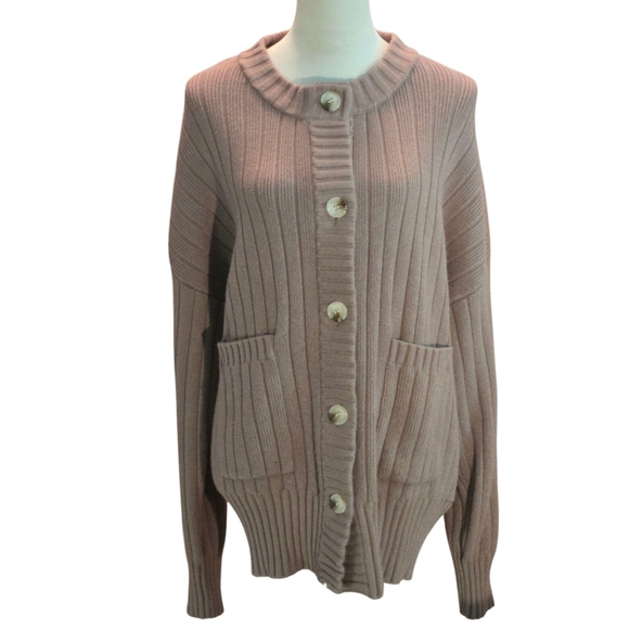 Varley Pensdale Ribbed Knit Button-Up Cardigan Fungi Drop Shoulders Women's L - Picture 1 of 16